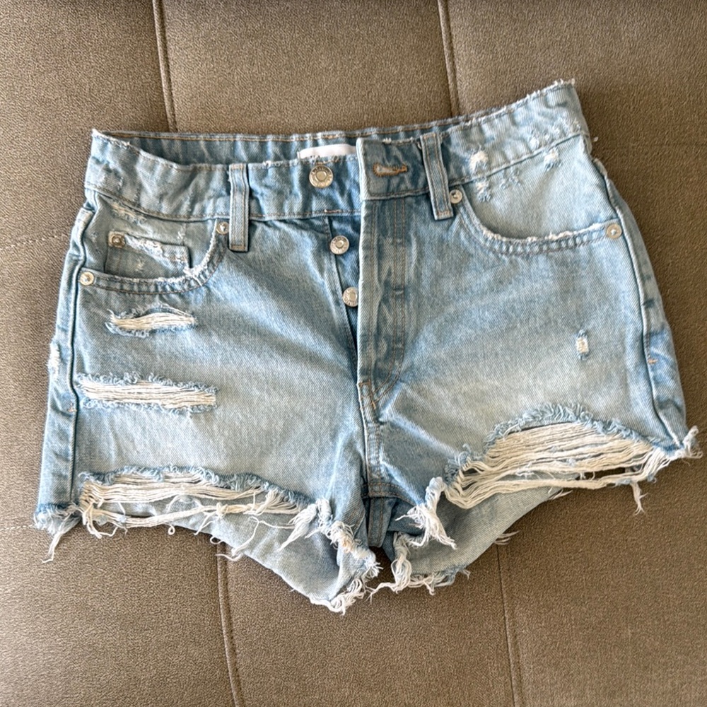 Zara Blue Jean Shorts Distressed Vintage Style